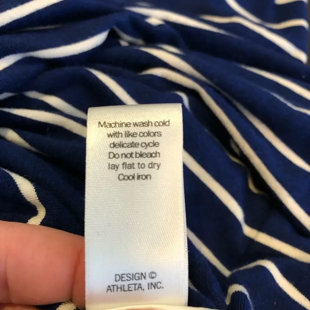 Athleta blue white striped ruched skirt racerback tank midi dress size Medium